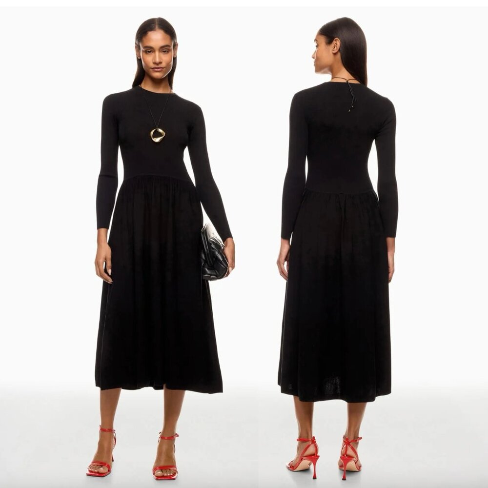 Thakoon x RTR Drop Waist Midi Dress Blac Black Long Sleeve Sweater Dress XS